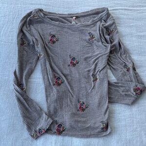 Free People Embroidered Long Sleeve Top